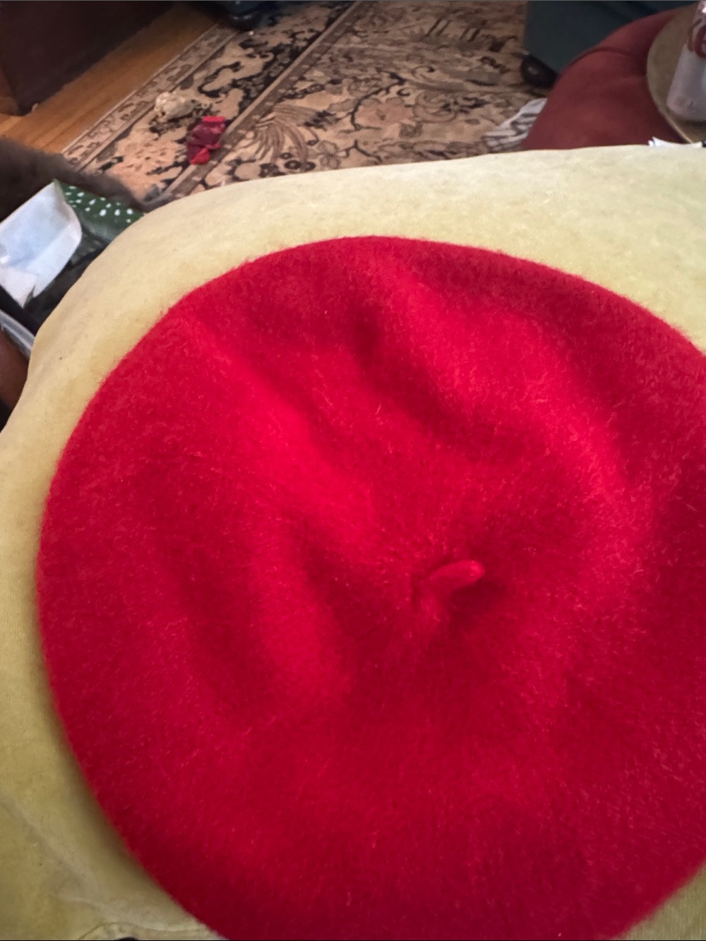 Source Unknown Bright Red Wool Beret
